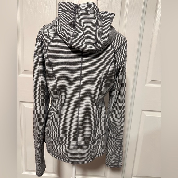 Zella Hooded Grey/White Stripe/Neon Green Zip, Zip up Jacket*2 Way Zipper size M - Picture 2 of 7